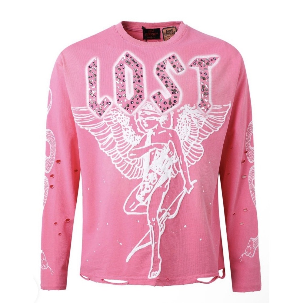 NWT Lost intricacy Long Sleeve Shirt Pink With Rhinestone Accents Size S
